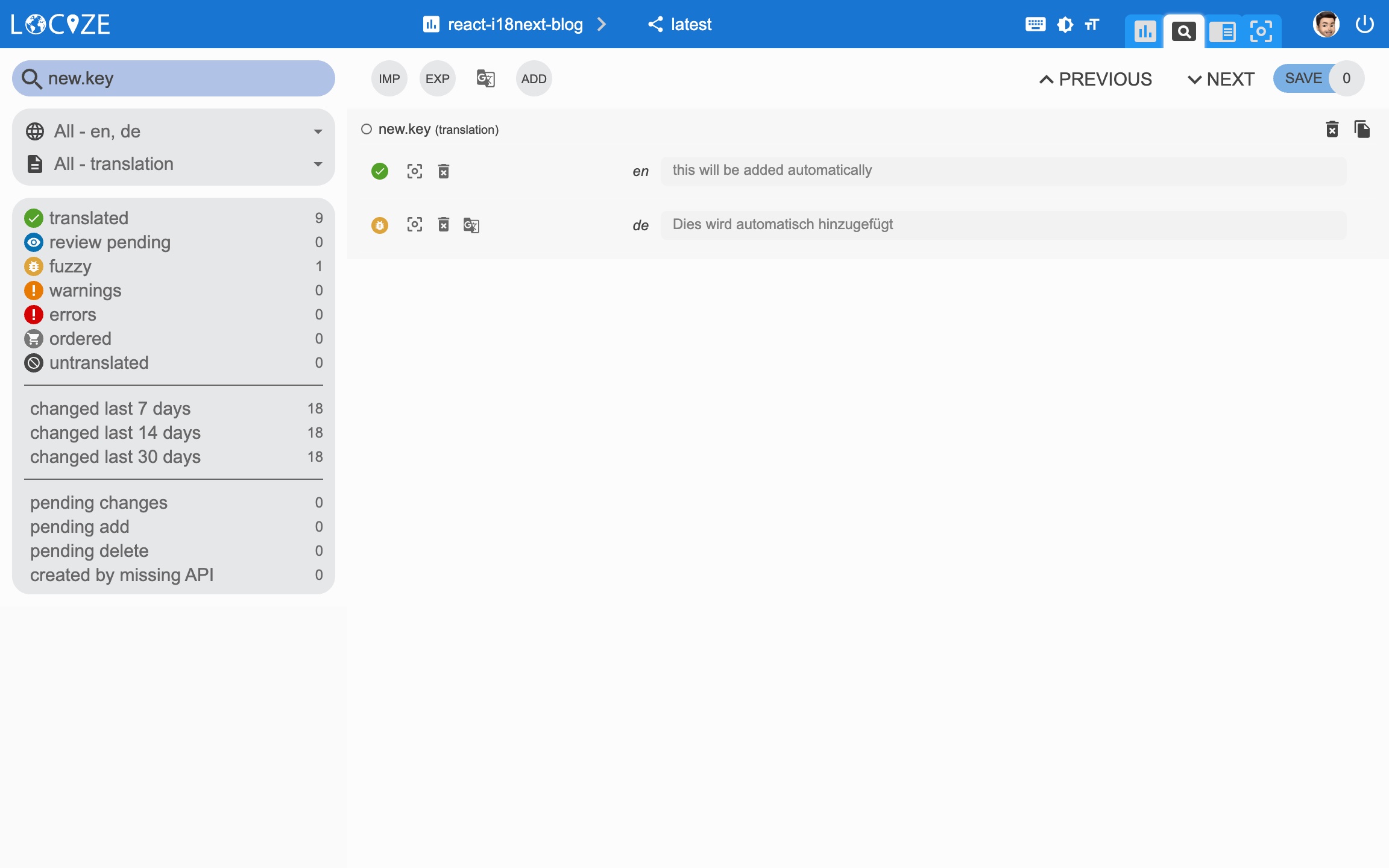 locize Β© inweso GmbH missing key auto