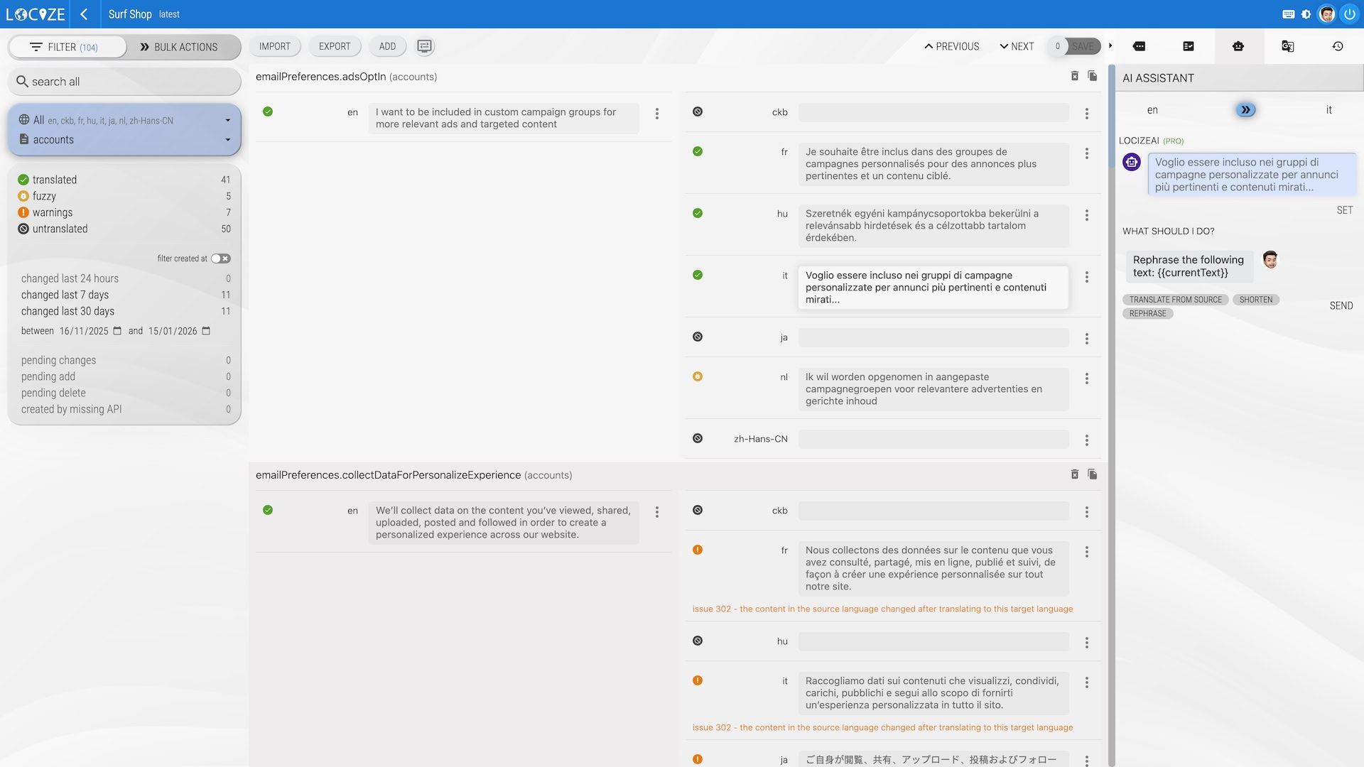 Click to view larger Locize user interface