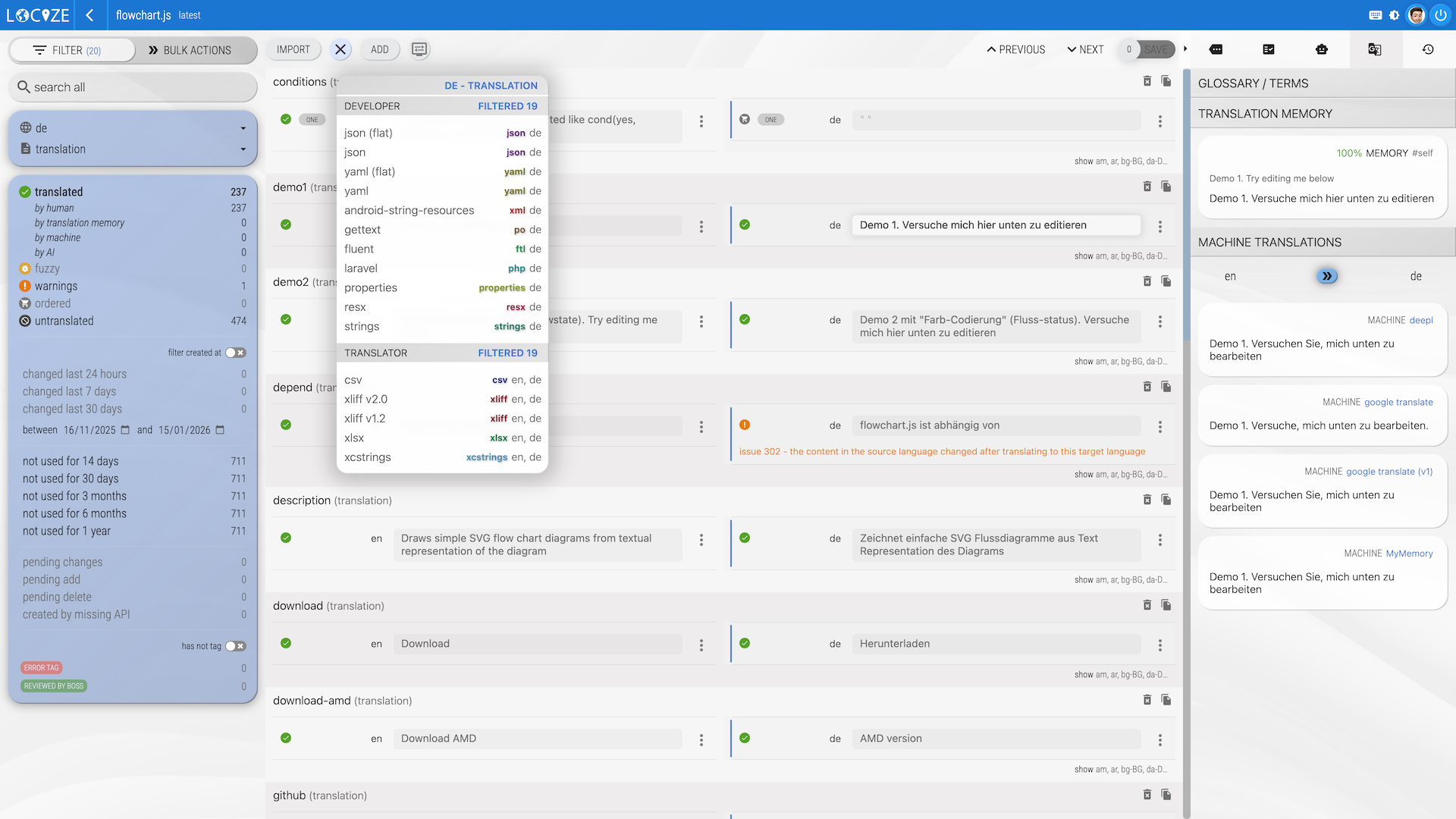 Click to view larger Locize editor