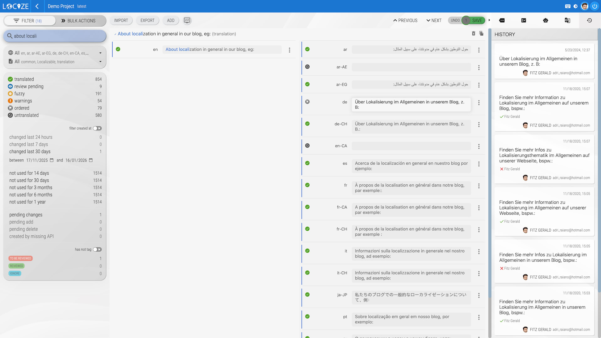 Click to view larger Locize history